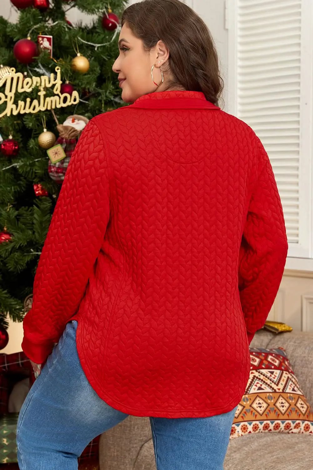 Tomato red plus size pullover - Love Salve
